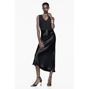 ZARA WOMAN BLACK SATIN EFFECT COMBINATION VEST DRESS